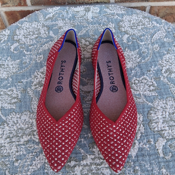 ๐ NEW Rothy's Retired Red Apple Honeycomb In Point Knit Flats. Sz.9 W - Picture 2 of 10